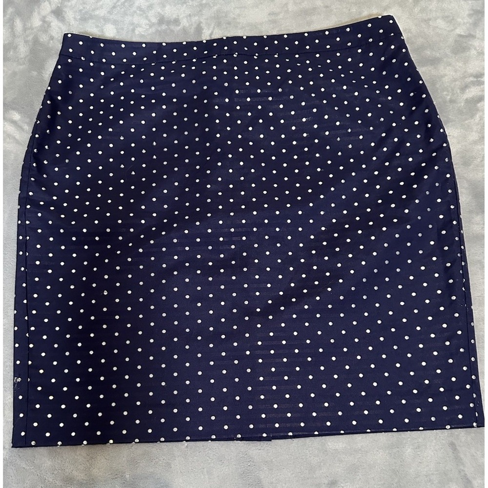 Loft Women's Navy /Silver Polka Dot Skirt Sz 14 A-Line Classic Business Casual